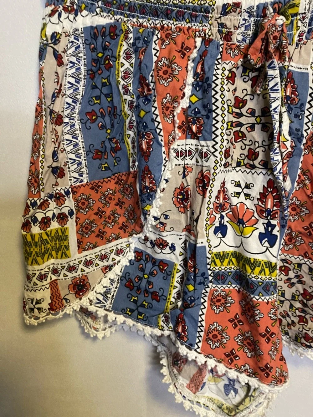 Primark Patchwork Floral High Waist Shorts - Red, Blue, Cream - Picture 2 of 6